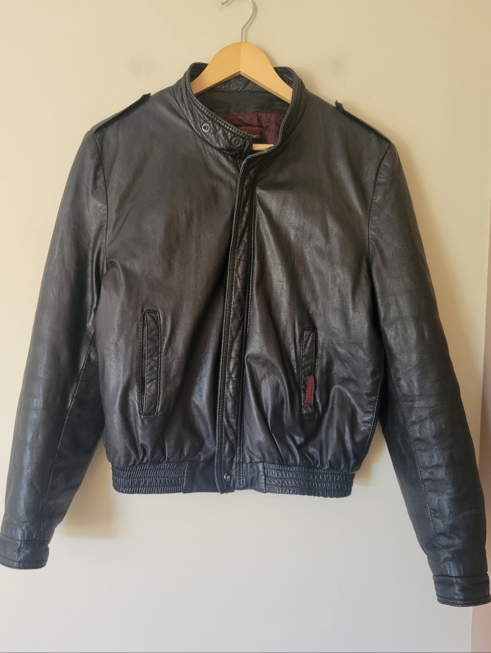Vintage Oversized Black Leather Bomber Moto Grunge Jacket Coat Size Medium